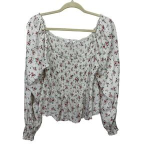 Vintage Candie's Milk Maid Boho Top Floral Cottage Womens XL‎ Smocked Babydoll